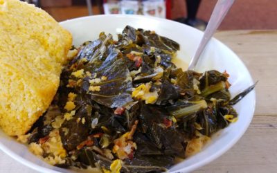 Kimchi Creamed Collard Greens with Rustlin’ Rob’s Sorghum Syrup