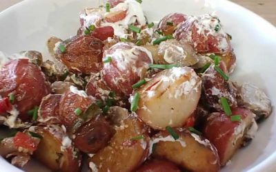 Sautéed Potatoes, Mushrooms and Goat Cheese with Rustlin’ Rob’s Marinated Mushrooms