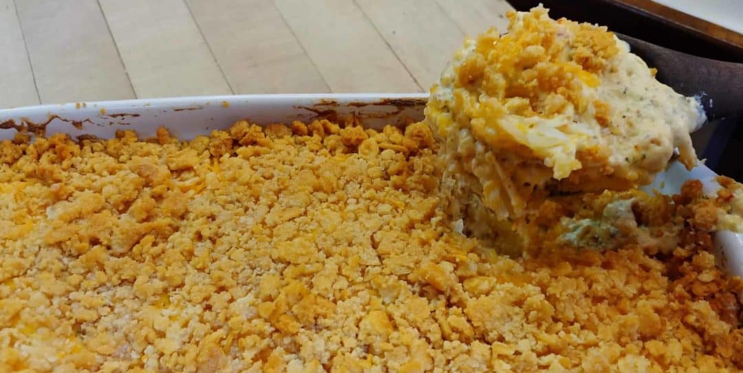 Chipotle Hashbrown Casserole made with Rustlin’ Rob’s Chipotle Cheddar Dip Mix