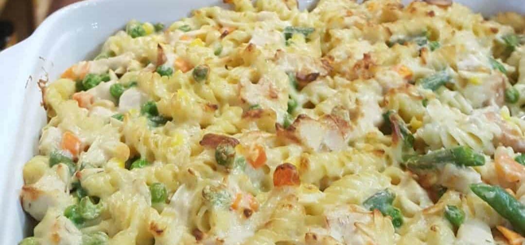 Cheddar Turkey Casserole made with Rustlin’ Rob’s Creamy Garlic Mustard