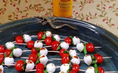 Caprese Salad Skewers with Rustlin’ Rob’s Balsamic Vinegar