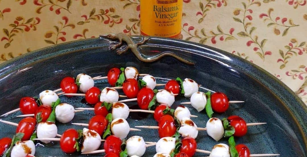 Caprese Salad Skewers with Rustlin’ Rob’s Balsamic Vinegar