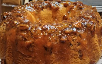 Amaretto Cake made with Rustlin’ Rob’s Amaretto Peach Pecan Preserves