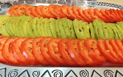 Avocado Tomato Platter with Rustlin’ Rob’s Parmesan Garlic Vinaigrette