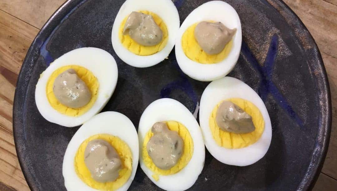 Boiled Eggs with Rustlin’ Rob’s Dilled Pickled Mustard Boiled Eggs with Rustlin’ Rob’s Dilled Pickled Mustard