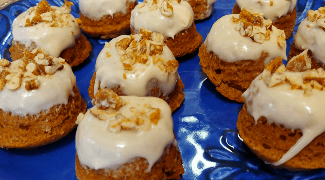 Mini Carrot Cakes made with Rustlin’ Rob’s Honey Roasted Pecans