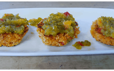 Shrimp Cakes with Peach Jalapeno Relish made with Rustlin’ Rob’s Sweet Hot Jalapeno Relish