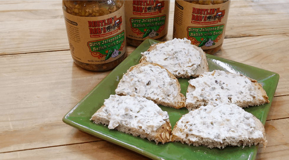 Rustlin’ Rob’s Dirty Jalapeno Olive Relish Cream Cheese Dip • Rustlin