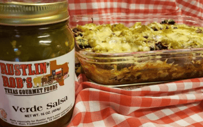 Tomatillo Enchilada Casserole with Rustlin’ Rob’s Tomatillo Salsa