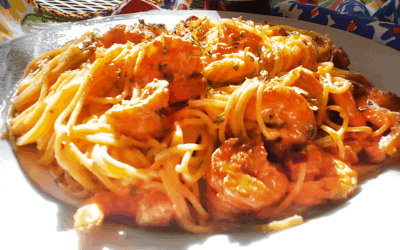 Shrimp Pasta with Rustlin’ Rob’s Red Chill Plum Sauce