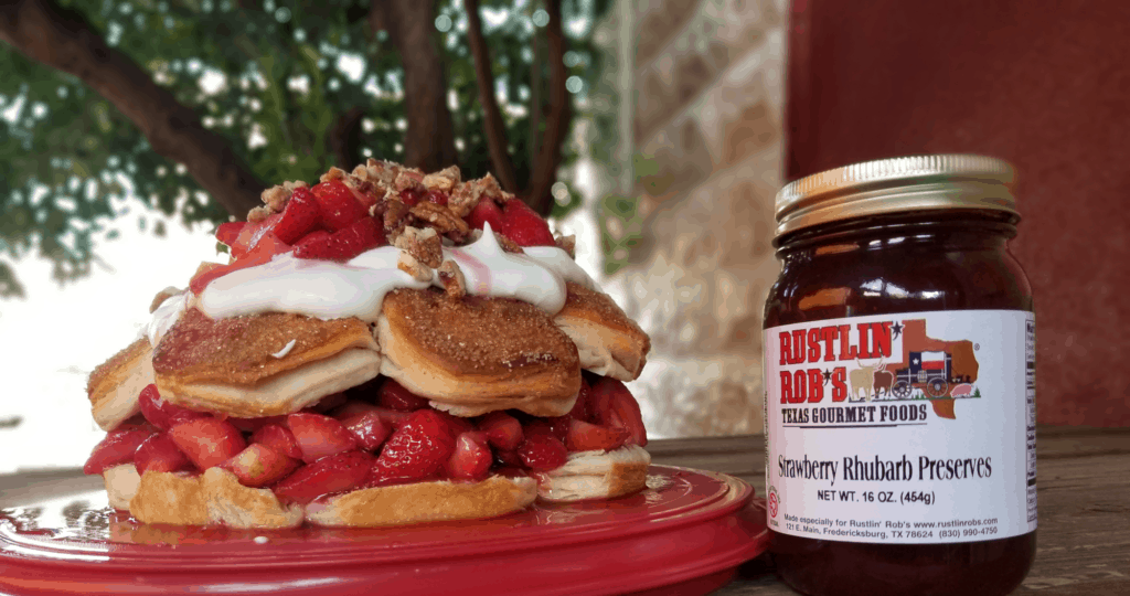 Rustlin Robs Strawberry Rhubarb Biscuit Cake • Rustlin' Rob's Gourmet Texas Foods