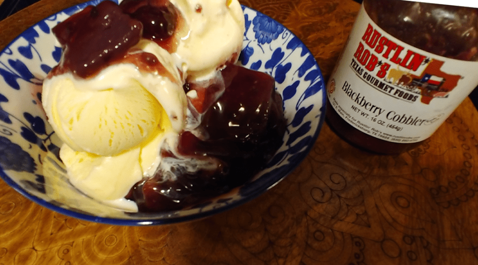 Warm Blackberry Cobbler over Ice Cream with Rustlin' Rob's Blackberry