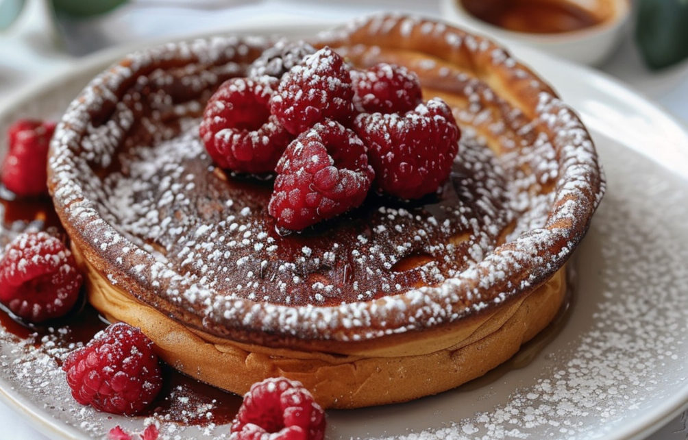 pancakes with raspberries and powdered sugar